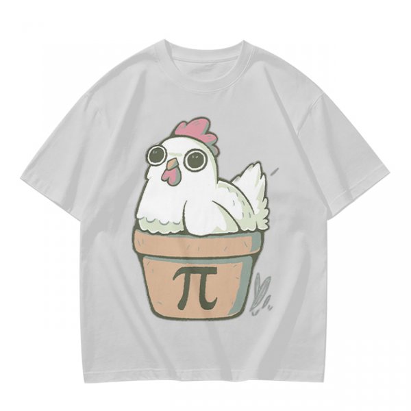 Olive T-Shirt With Cute Chicken In Pi Pot Graphic