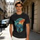 Olive green t-shirt with fantasy warrior silhouette graphic