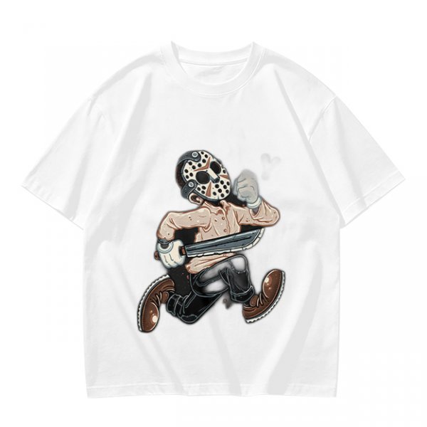 Olive T-Shirt with Cartoon Jason Voorhees Graphic Print