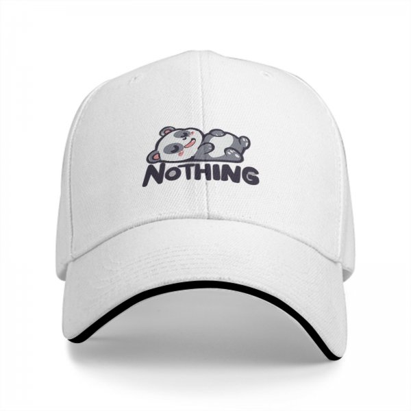 Black baseball cap with cute lying panda and 'NOTHING' print