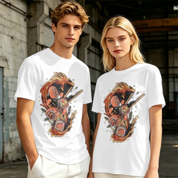 Olive T-shirt with Sushi Dragon Chopstick Art Print