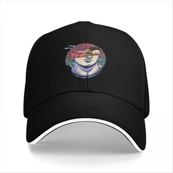 Black Baseball Cap With Surreal Sushi Portrait Graphic