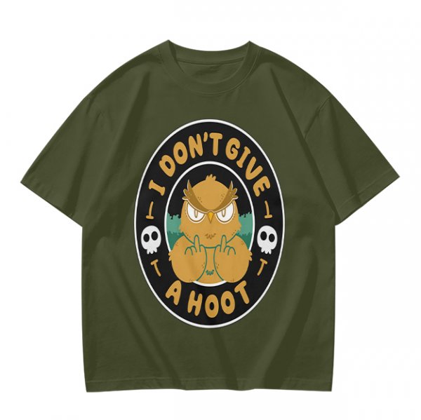 Owl giving middle finger funny graphic olive green t-shirt
