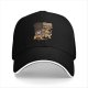 Black baseball cap with fantasy cat adventure graphic print