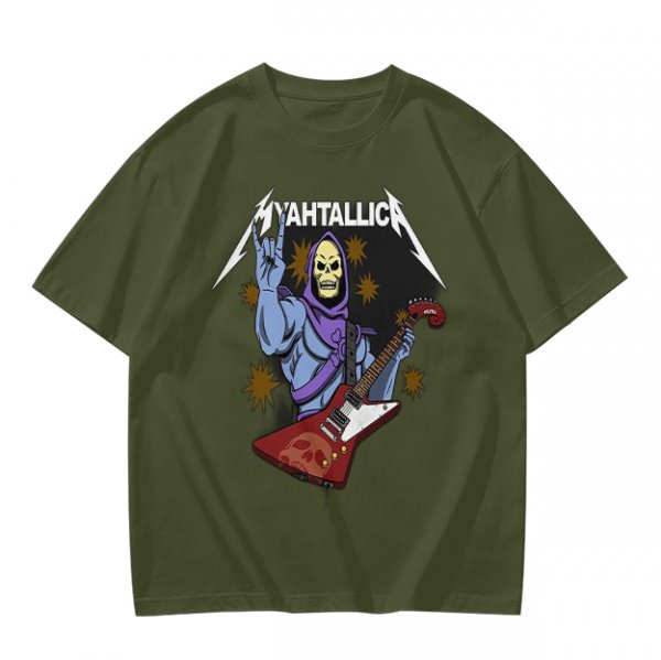 Olive T-Shirt With Skeletor Rock Guitarist Graphic Print