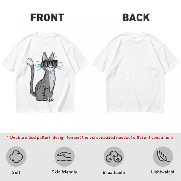 Olive T-Shirt With Cool Gray Cat Wearing Sunglasses Print
