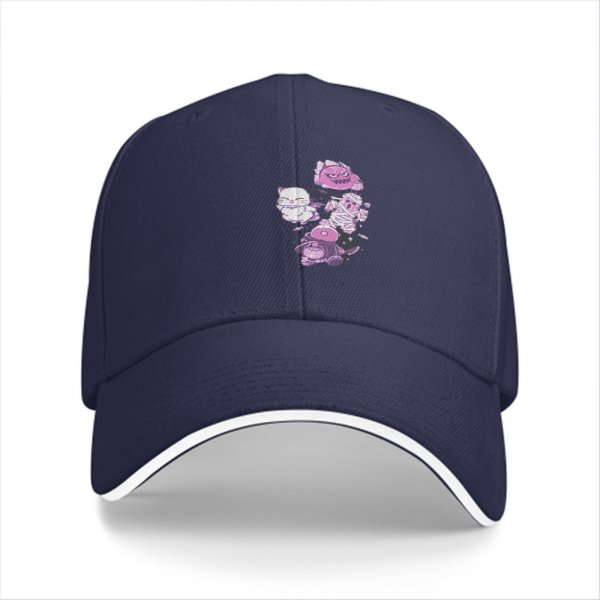 Black Baseball Cap With Cute Halloween Monster Cat Print
