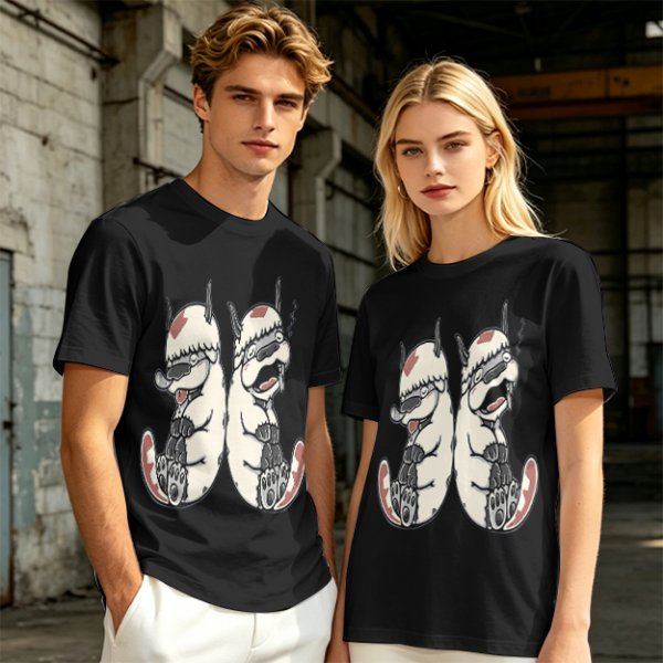 Olive T-Shirt With Two Sleepy Sky Bison Character Prints
