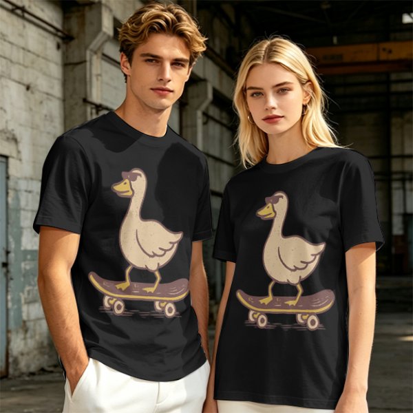 Olive T-Shirt Featuring a Cool Duck Wearing Sunglasses Riding a Skateboard
