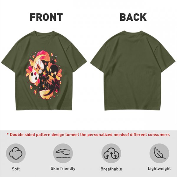 Olive T-Shirt with Halloween Axolotl Candy Corn Art