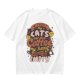 Olive graphic t-shirt with cats and coffee heart quote