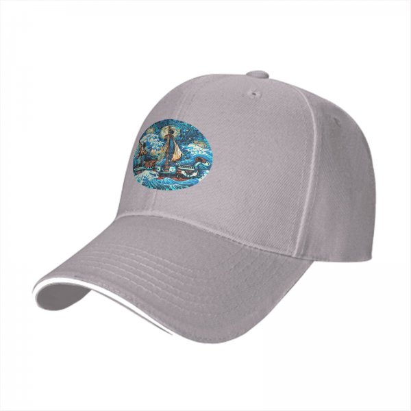 Black Baseball Cap With Stormy Sailing Ship Art Print