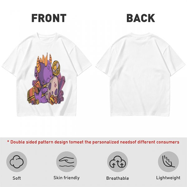 Olive T-Shirt with Cute Sleeping Purple Dragon and Treasure Artwork