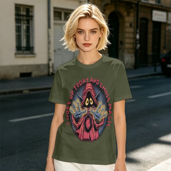 Olive T-Shirt With Wizard Artwork And 'I Woke Up Today And Chose Magic' Text