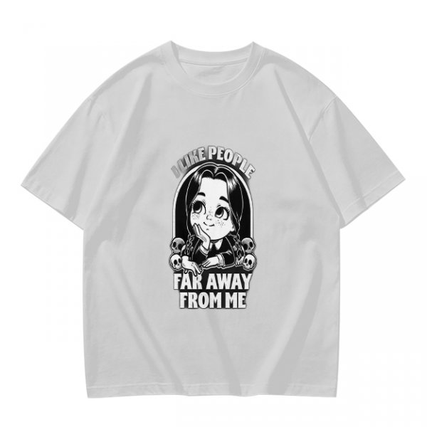 Olive t-shirt with Wednesday Addams 'I Like People Far Away From Me' print