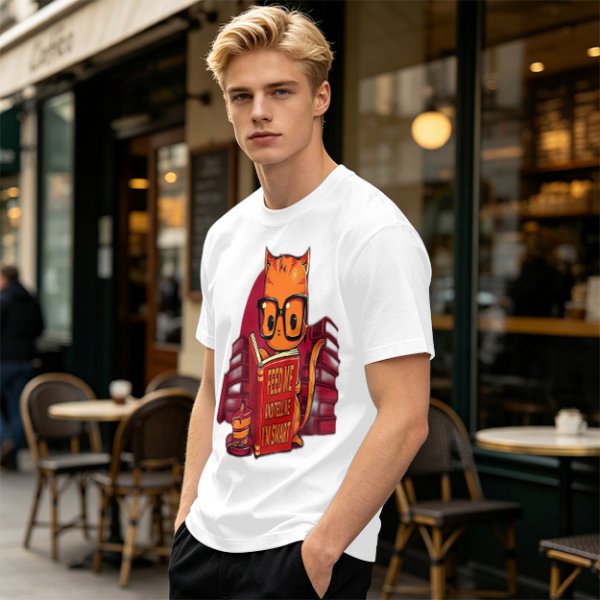 Olive T-Shirt With Nerdy Ginger Cat Reading Book Print