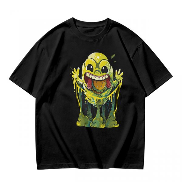 Olive T-Shirt With Playful Green Slime Monster Graphic