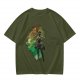 Olive Anime Graphic T-Shirt With Warrior And Giant Artwork