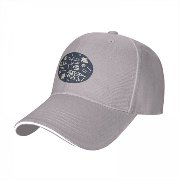 Black Baseball Cap With Dinosaur Fossil Archaeological Print