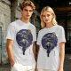 Olive T-shirt with dark anime elf mage holding staff and purple magic circle print