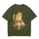 Olive T-Shirt With Cat Sitting On Pizza Pentagram Artwork