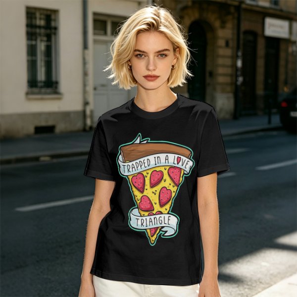 Olive T-Shirt With Pizza Slice 'Trapped In A Love Triangle' Print