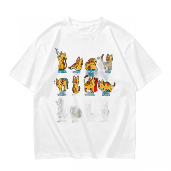 Olive Green T-Shirt With Cute Cartoon Cat Illustrations