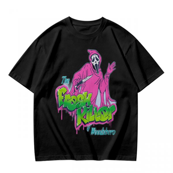 Olive T-Shirt with Neon Pink Ghostface 'The Fresh Killer' Print