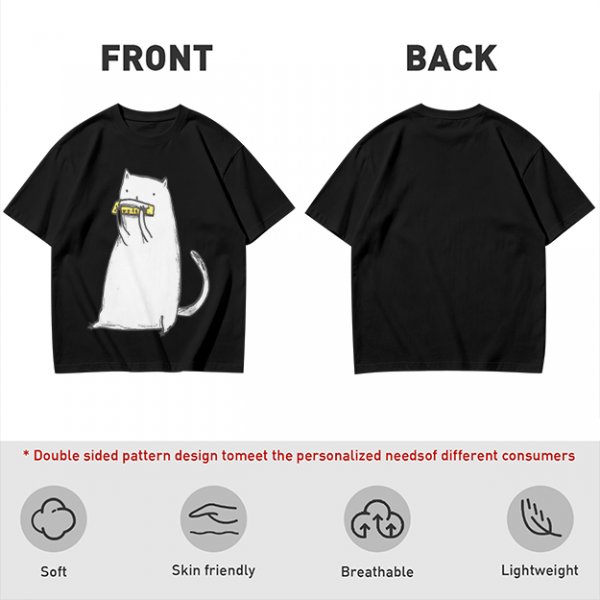 Olive T-Shirt With White Cat Playing Harmonica Graphic