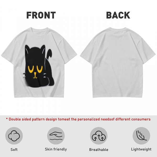 Olive T-Shirt with Relaxed Black Cat Graphic Design