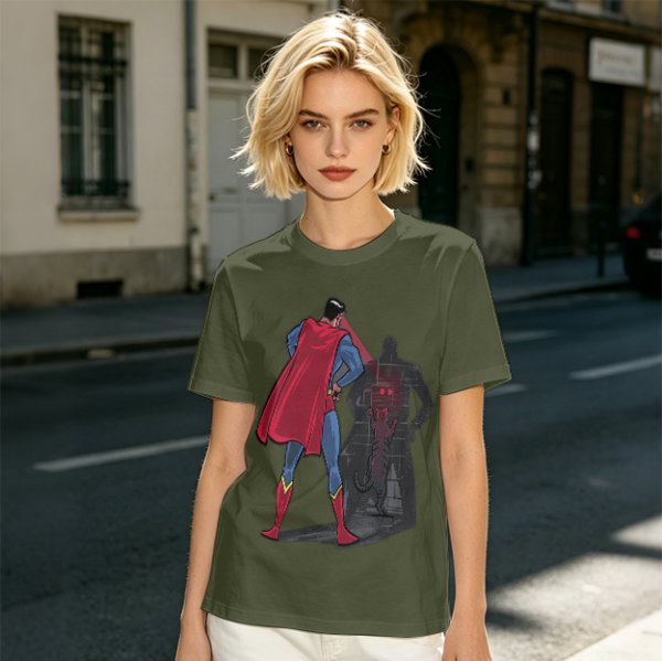 Olive T-shirt with Superman Laser Eyes Art Print