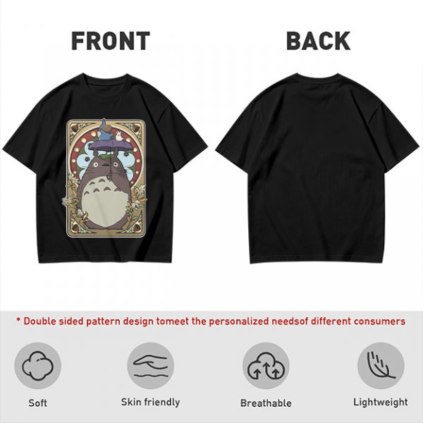Olive Green T-Shirt With My Neighbor Totoro Art Nouveau Print