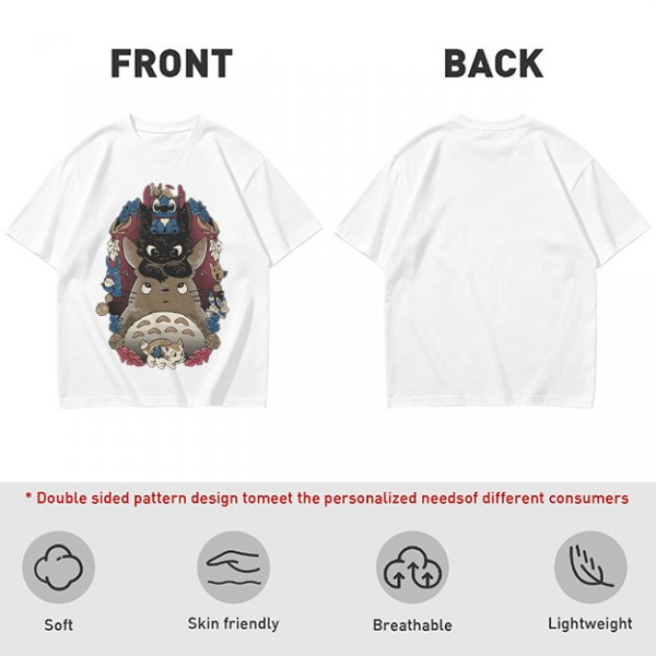 Olive T-Shirt with Stacked Anime Character Totem Print