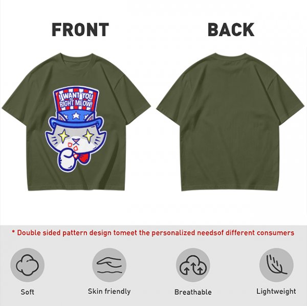 Olive T-Shirt With Patriotic Cat 'I Want You Right Meow' Print