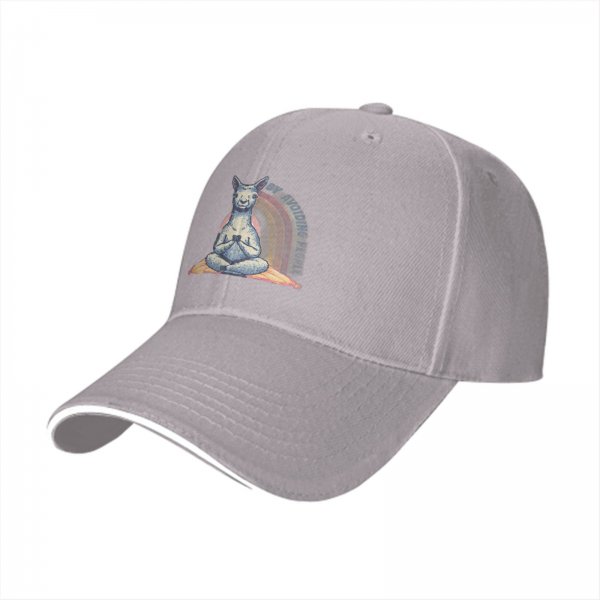 Black Baseball Cap With Meditating Llama Rainbow Print