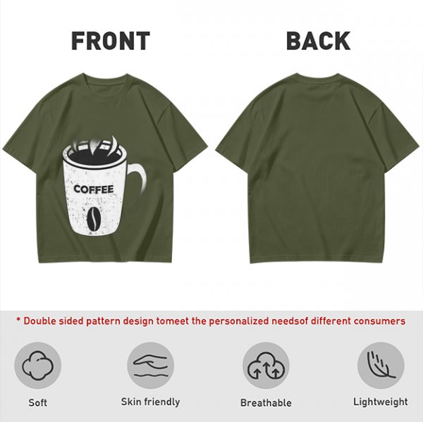 Olive Green T-Shirt With Coffee Mug Graphic Print