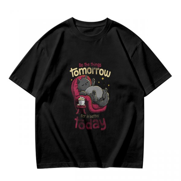 Olive T-Shirt With Relaxed Cat 'Tomorrow For A Better Today' Print