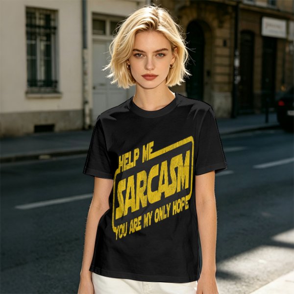 Olive t-shirt with 'Help Me Sarcasm You Are My Only Hope' print