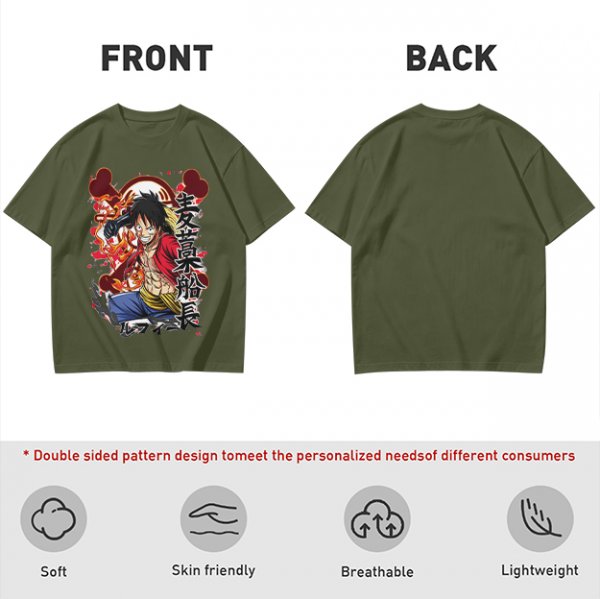 One Piece Monkey D. Luffy Graphic Print Olive T-Shirt