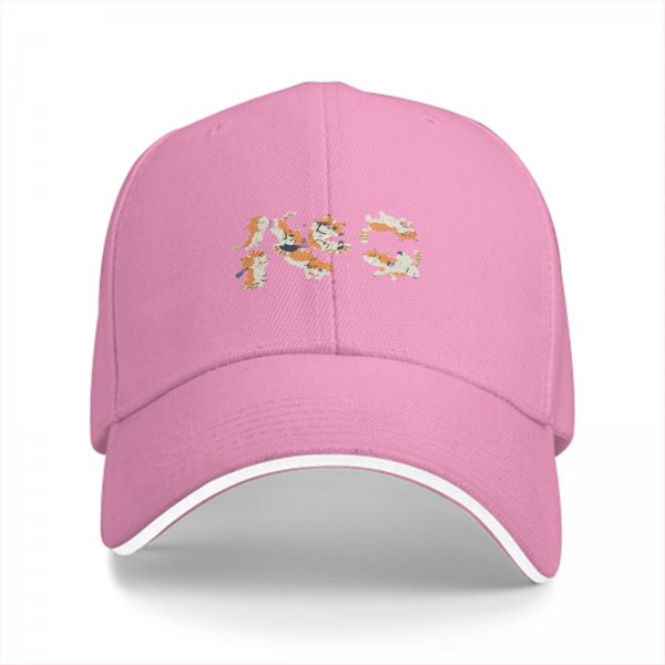 Black Baseball Cap With Playful Orange Kitten Illustrations