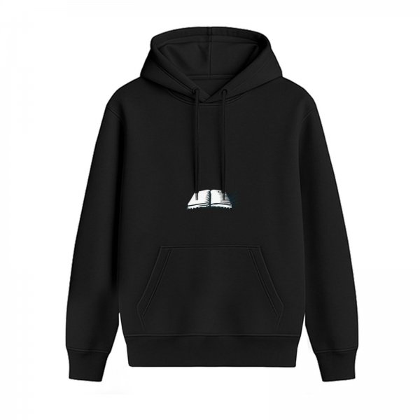 Black Hoodie With Open Book Graphic Print
