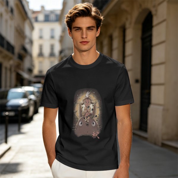 Olive T-Shirt With Totoro and Small Spirits Graphic Print
