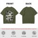 Olive Green T-Shirt With Playful Black Cats In Kitchenware Print
