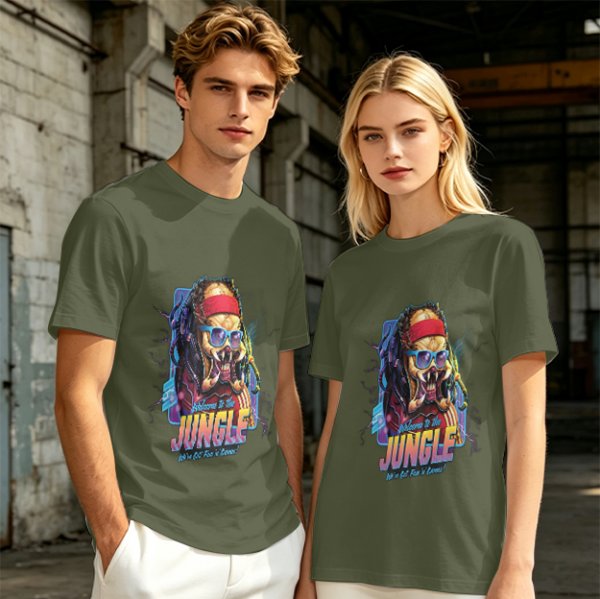 Olive T-Shirt with Retro Predator 'Welcome to the Jungle' Print