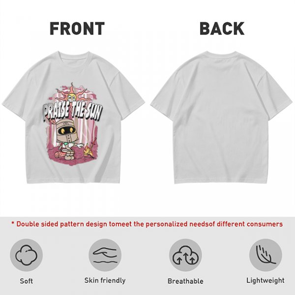 Olive t-shirt with cartoon knight 'Praise the Sun' graphic