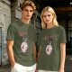 Olive T-shirt with horror stylized Totoro graphic and Japanese text
