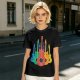 Olive T-Shirt With Colorful Cat Guitar Illustration