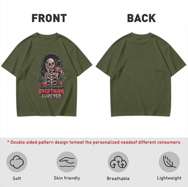 Olive Skeleton Overthink Forever Graphic T-Shirt