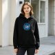 Black Hoodie With Cartoon Dog In Blue Swirl Graphic