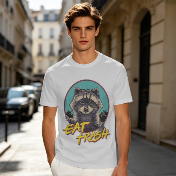 Olive Raccoon Eat Trash Graphic T-Shirt